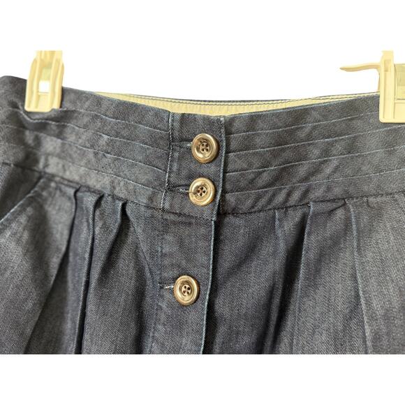 Pilco Anthropologie Women's 6 Dark Denim Button Front Skirt Pleated Pockets - Picture 4 of 5